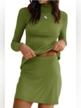 Olive Mini 2-Piece Skirt Set- Stretch Casual Women's Skirt Set